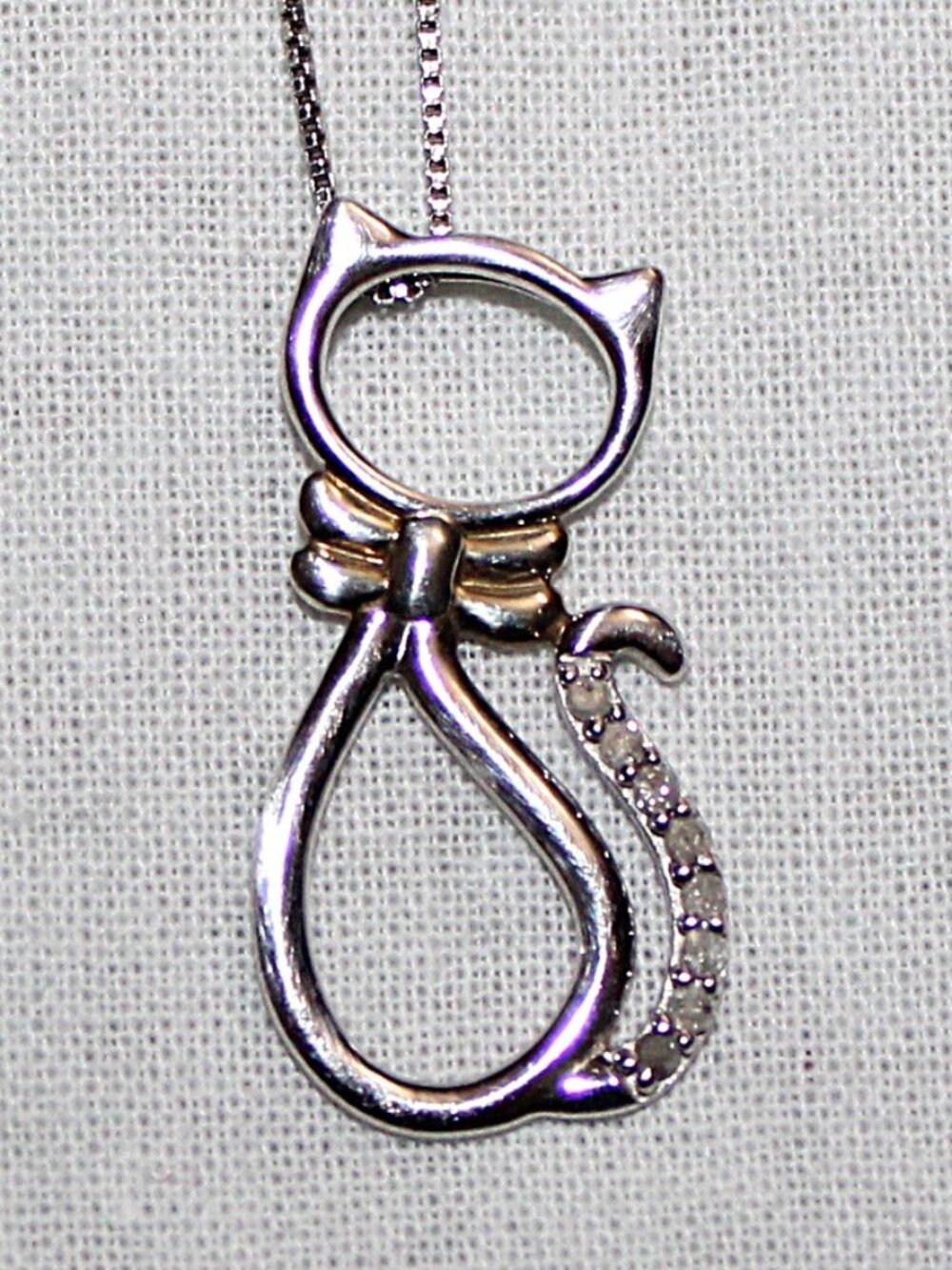 Sterling Silver Diamond Chip Cat Necklace
